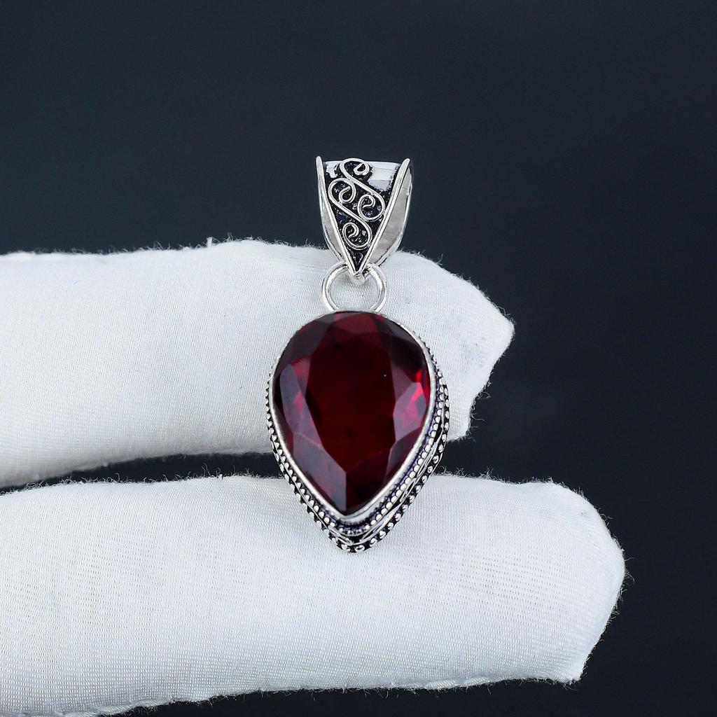 Уникальный серебряный кулон с красным гранатом и драгоценным камнем из стерлингового серебра 925 пробы — дизайн груши ручной работы, повседневное украшение в подарок на день рождения