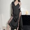 Spring Summer Long Kimono Bath Robe Gown Female Sleepwear Nightgown Two-Piece Set Sexy Lace Nightdress Casual Rayon Homewear