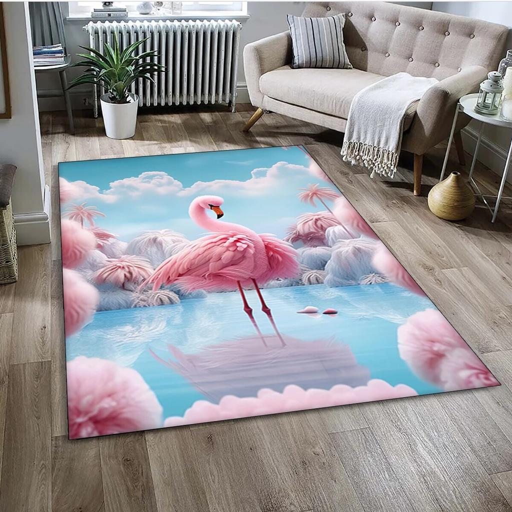 Cartoon Pink Flamingo Bird Rainforest Carpet Rug for Home Living Room Bedroom Sofa Doormat Decor,kid Area Rug Non-slip Floor Mat