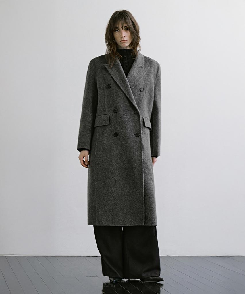 TREEMINGBIRD Peaked-Lapel Double-Breasted Handmade Coat [ Gray ]