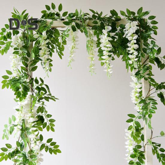 200CM Artificial Wisteria Flower Garland Realistic Home Wedding Garden Indoor Outdoor Wall Hanging Faux Climbing Floral Greenery Drooping Ivy