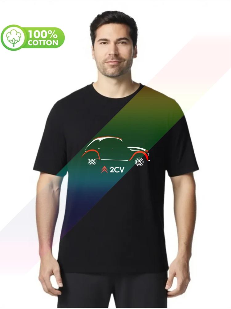 100 cotton round neck heavy weight Unisexs Tshirt Classic 2CV French Retro Car Unisex Funny O Neck Cotton Shirt S3XL Tops Tees