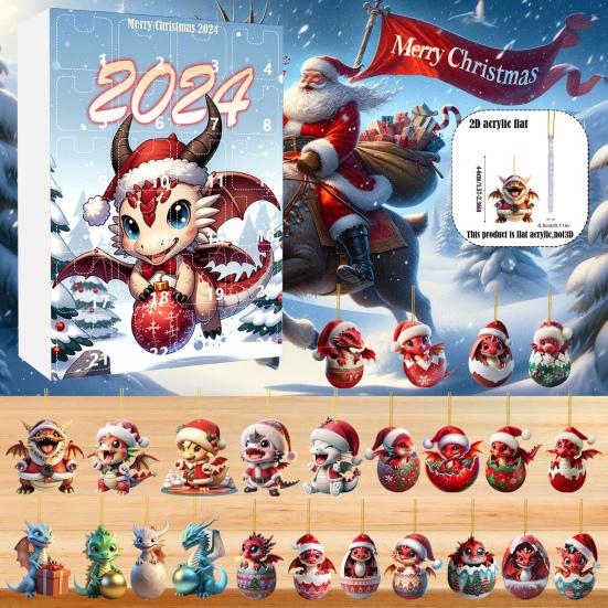 Рождественский адвент-календарь 2024 года на 24 дня с обратным отсчетом времени в виде мультяшного дракончика