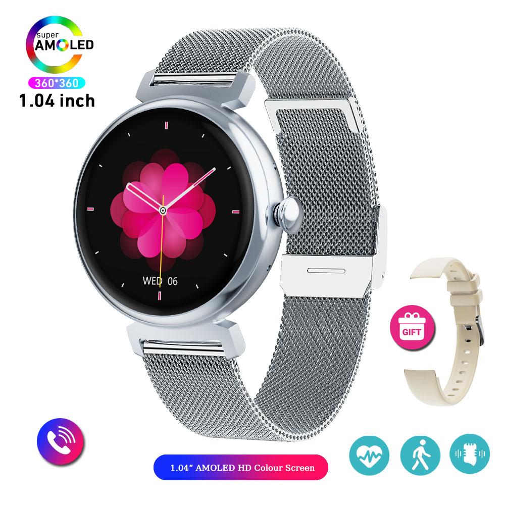 1,04-дюймовый AMOLED-экран Модные женские умные часы Экран Always On Display Bluetooth-звонки Умные часы Металлический корпус Маленький экран Часы