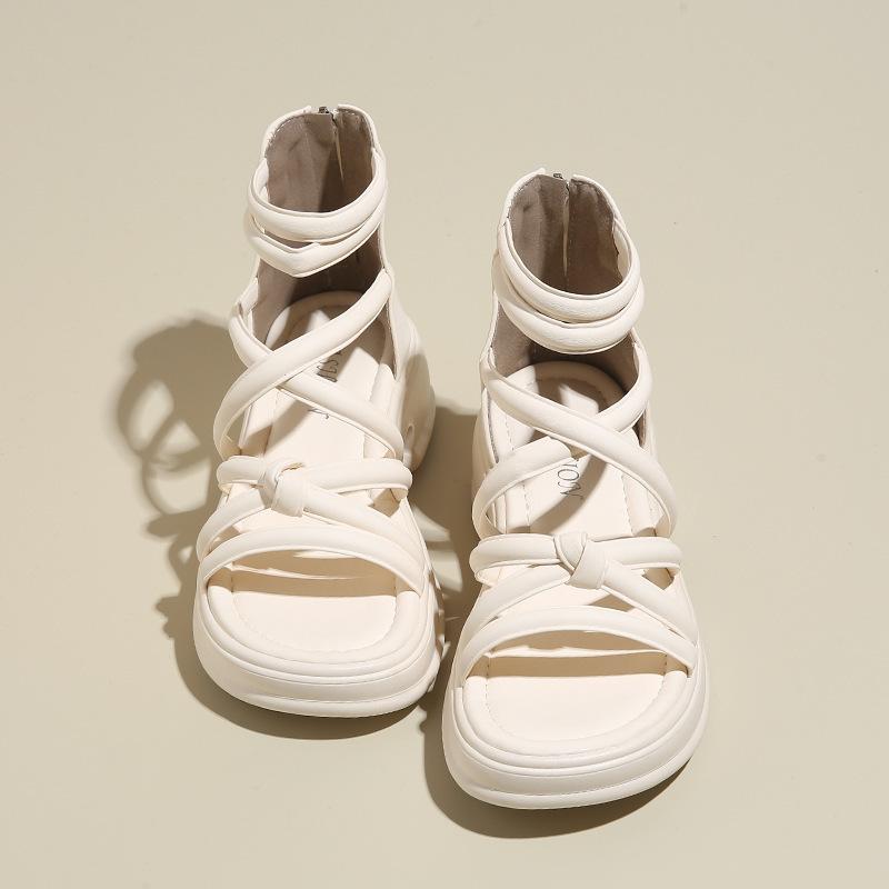 Jane Marie Shoes Сандалии Женские 2025 Весна/Лето Новая Мода Перекрестный Ремешок Нишевый Дизайн Платформа Римские Сандалии Дети