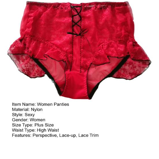 Women High Waist Cross Lace-up Briefs Lightweight Lace Trim Hip Lifting