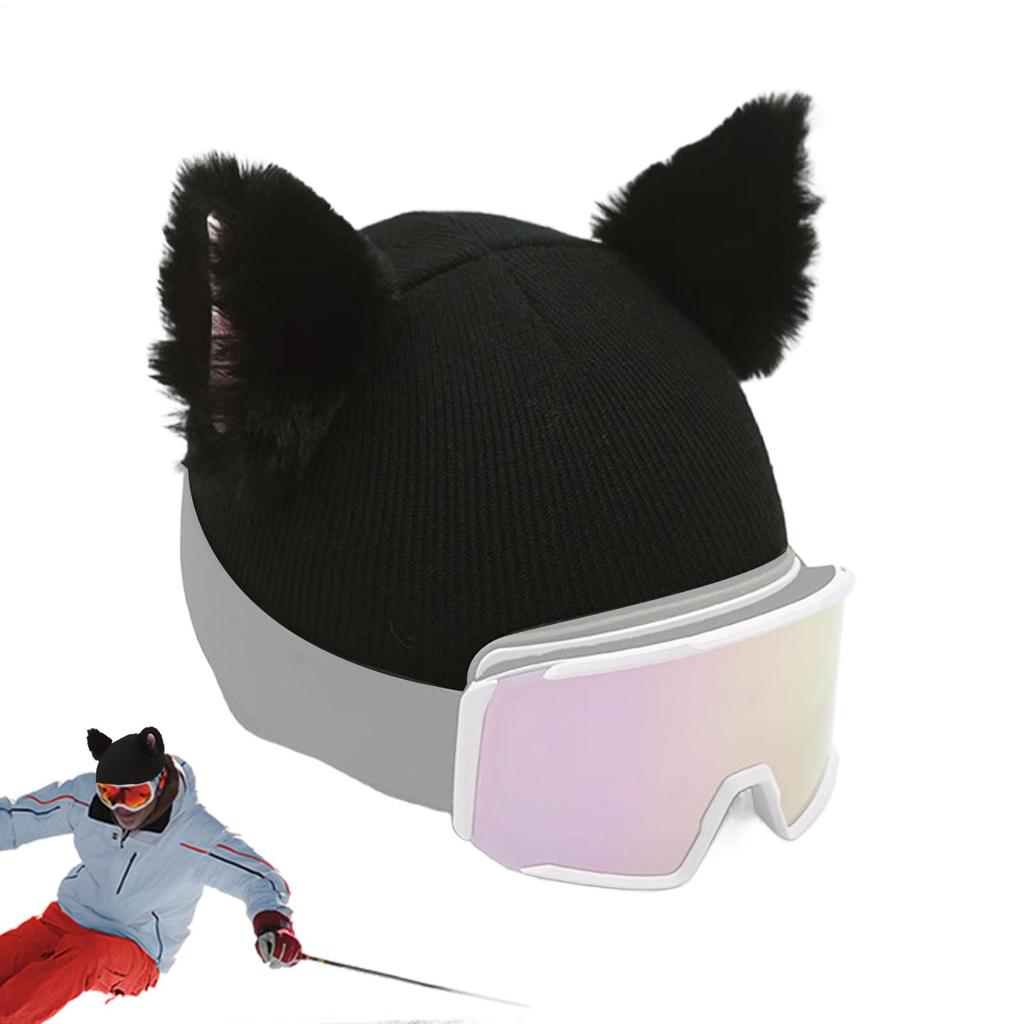 Cute Cat Ear Plush Helmet Cover Fuzzy Decorative Protector for Winter Sports Skiing Skating, Warm & Adorable Headgear Accessory