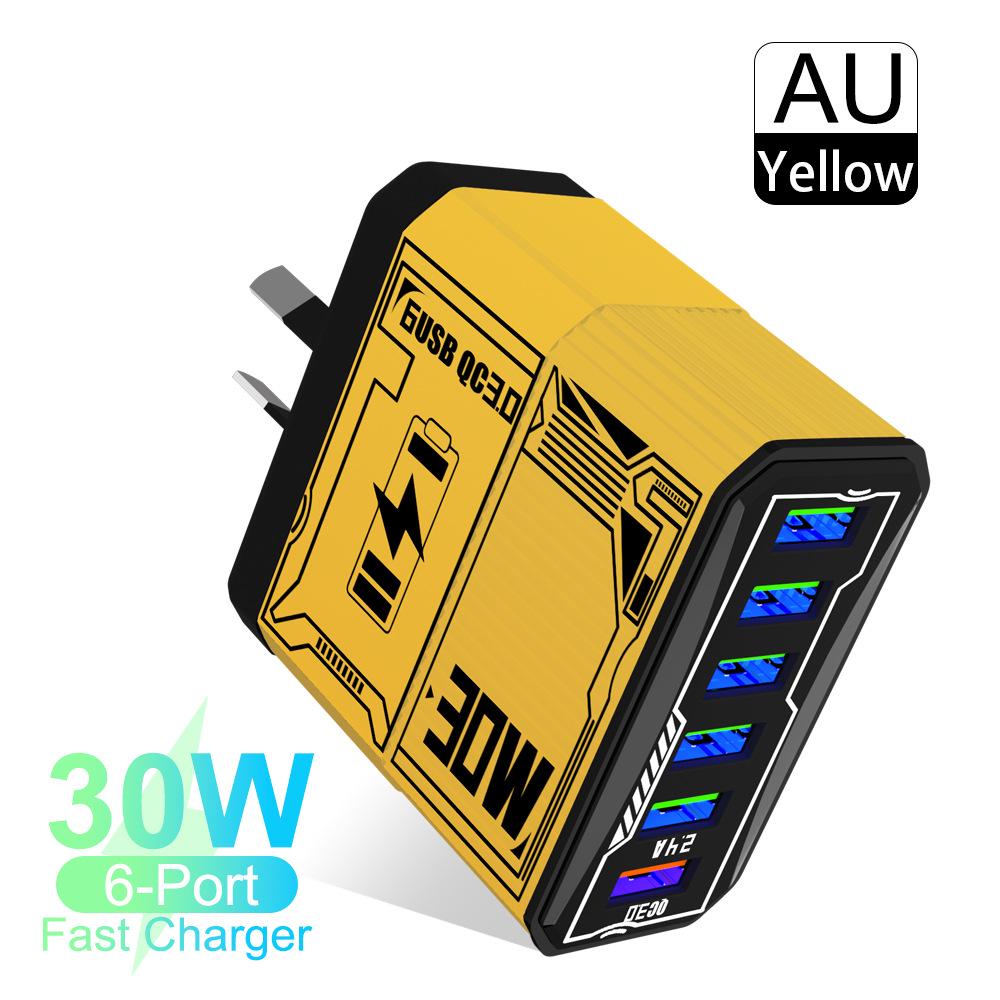 30 Вт 6-портовый USB-адаптер для быстрой зарядки QC3.0 - вилки EU, US, UK, AU