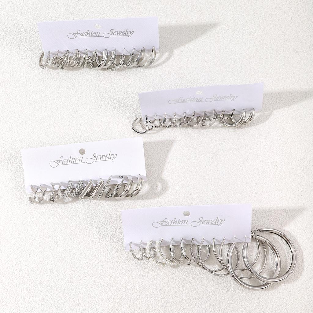 48 шт. Модные креативные гладкие большие круглые серьги-кольца Винтажная эстетика Имитация циркона Серьги Женский шарм Повседневная жизнь Циркон