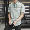 Мужская повседневная рубашка в полоску с коротким рукавом в корейском стиле