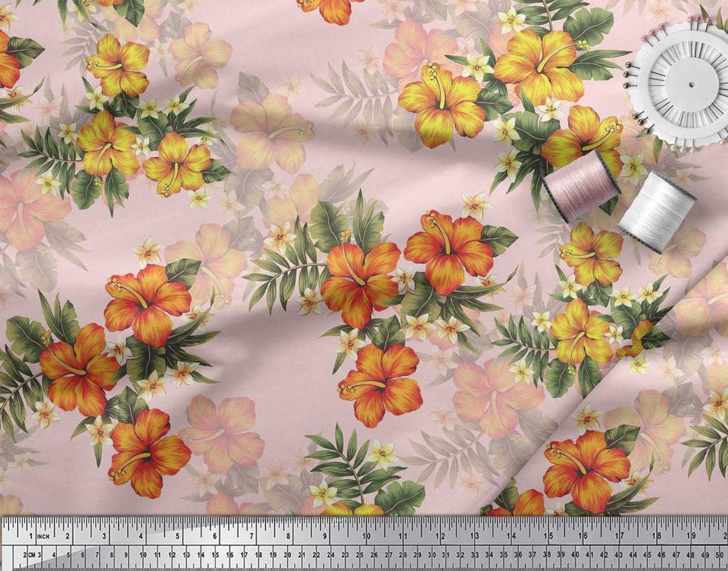 Soimoi Японская креп-сатиновая ткань с цветочным принтом и листьями, тропическая ткань, принты по метрам, 42 дюйма