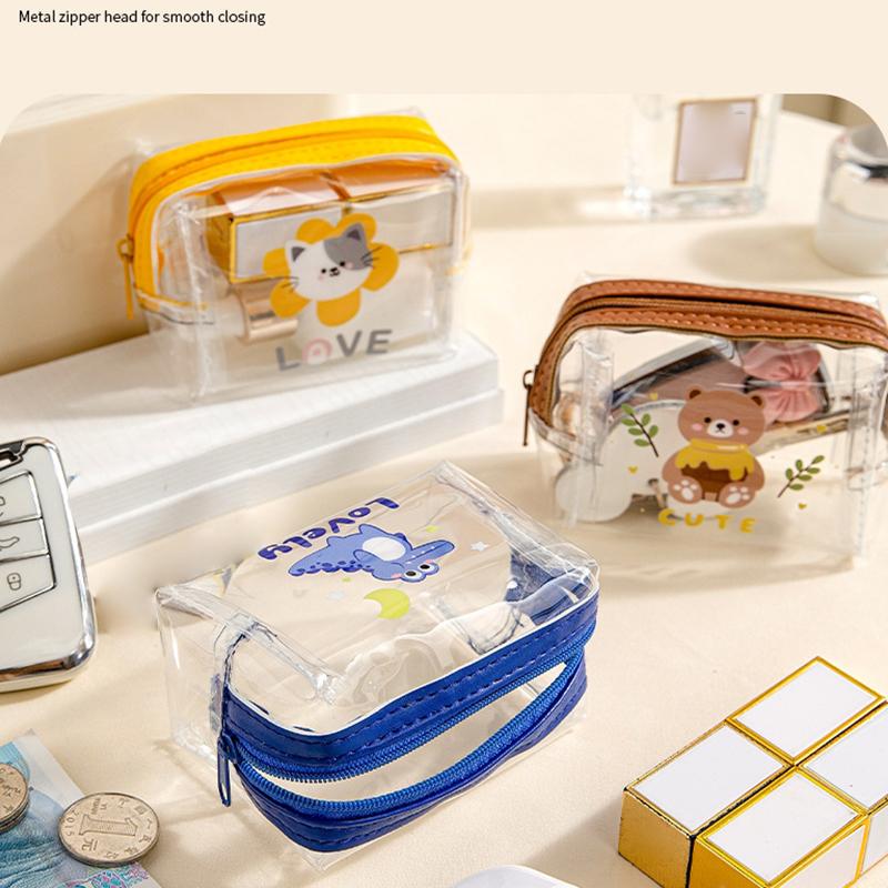 Мини-прозрачный кошелек для монет из ПВХ, водонепроницаемая сумка для наушников, мультяшная сумка для помады с животными, портативный чехол для ключей