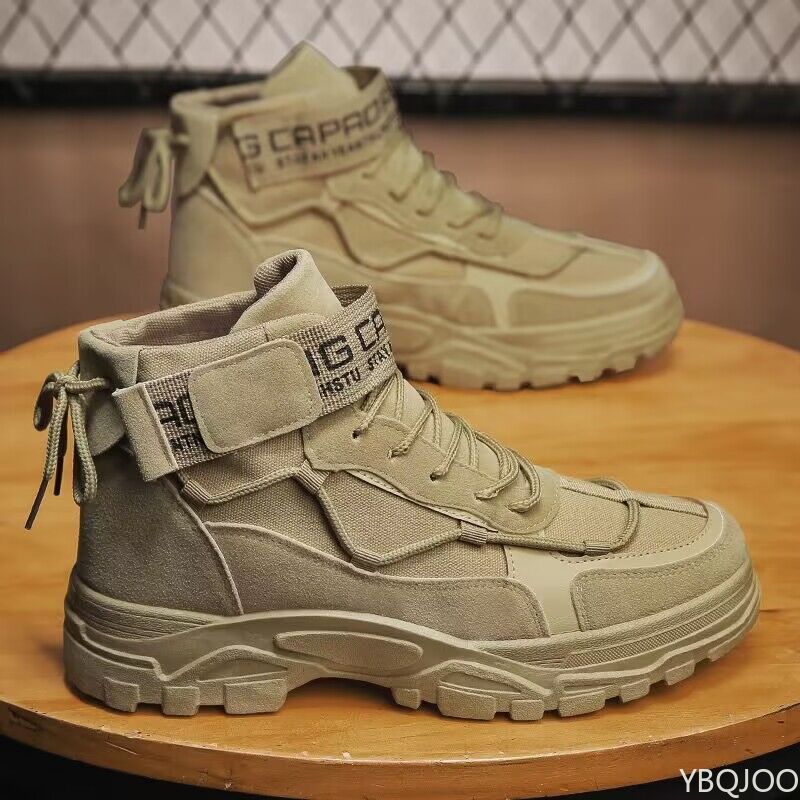 Осенние мужские полуботинки в стиле ретро, трендовые высокие кеды на толстой подошве, простые, удобные, повседневные, универсальные мужские туфли