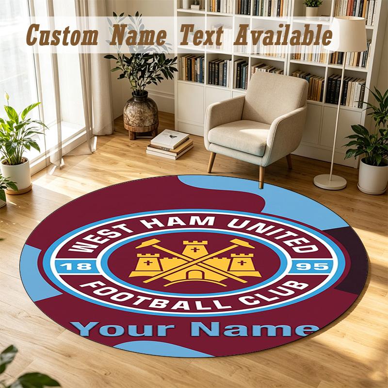 Round Rug Custom NameWest Ham United FC Pattern Non Slip Carpet Home Floor Decor