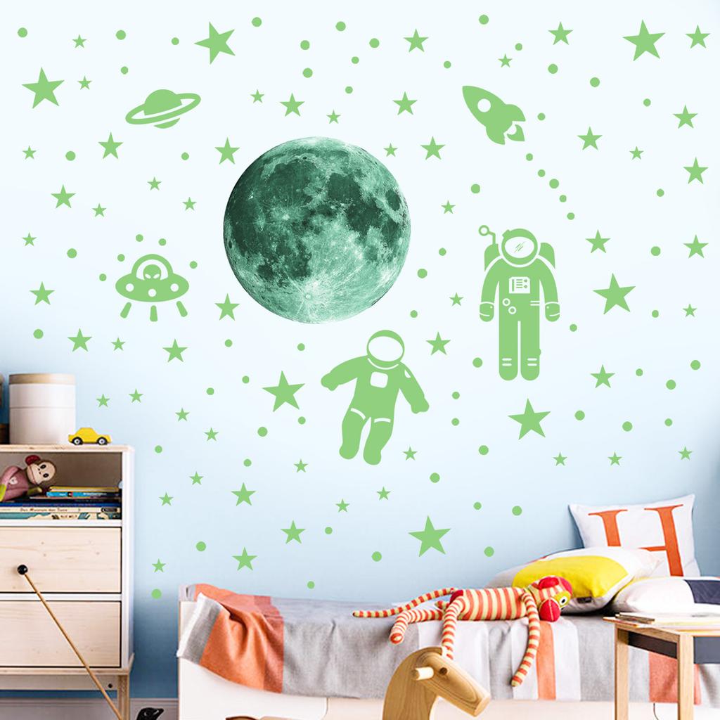 Luminous Astronaut Star Moon Wall Sticker Bedroom Kids Room Home Decoration Wallpaper Glow in The Dark Self-adhesive Decals