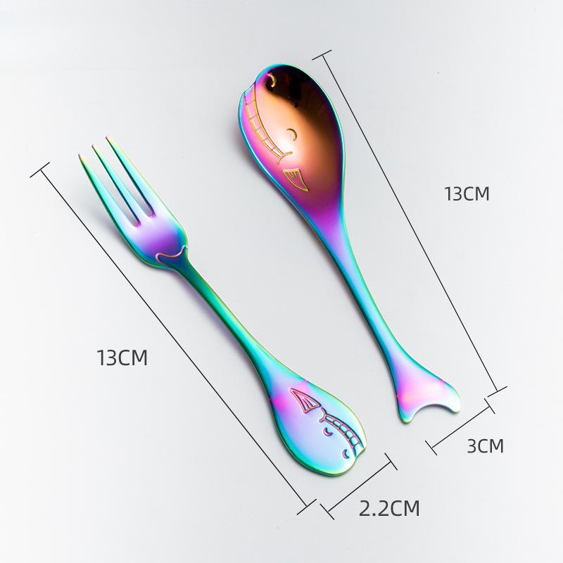 HANYANG Новая креативная милая ложка в виде дельфина, кофейная ложка из нержавеющей стали 304, нож и вилка, ослепительная цветная ложка для перемешивания