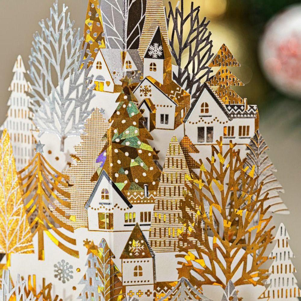 Hollow Paper Carving 3D Pop Up Card Hot Stamping Hollow Paper Carving Card Christmas Gift