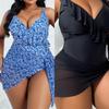 Plus Size Women's Ruffle Swimsuit with Mesh Skirt P028