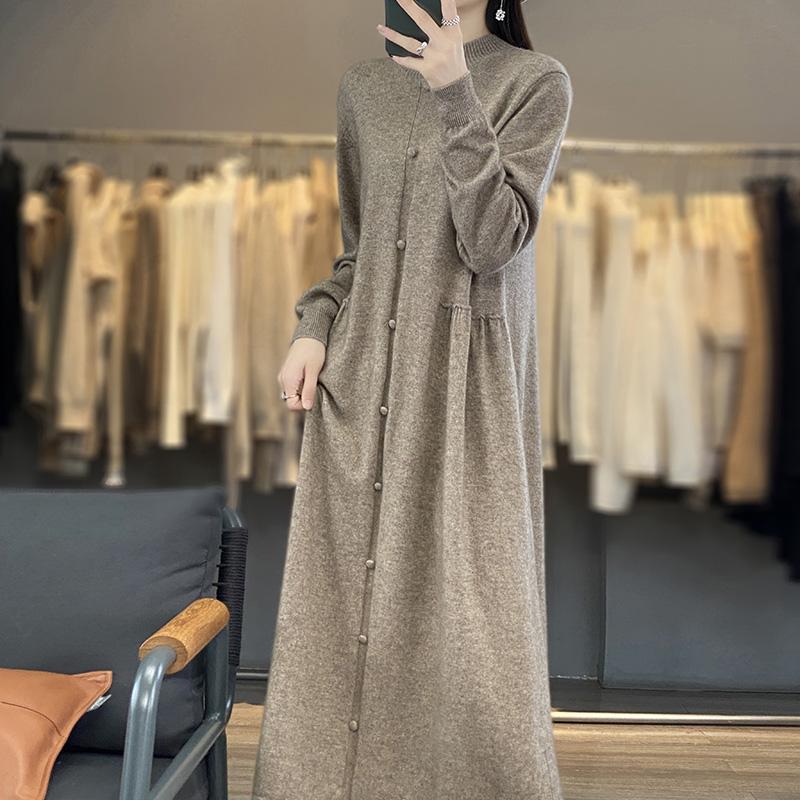 Women's Cashmere Dress Qinghe Cashmere 70% Wool 30% Cashmere Women's Autumn and Winter Cashmere Dress Soft and Warm