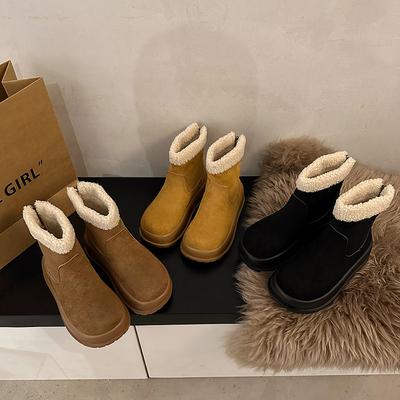 Женские зимние ботинки на толстой подошве 2025 осень и зима новая мода корейская версия бархатные короткие ботинки на среднем каблуке на плоской подошве утолщенные женские хлопковые туфли