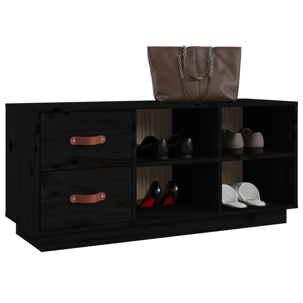 Shoe Bench Black 100x34x45 cm Solid Pine Wood