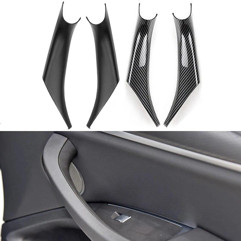 For BMW X3 X4 G01 G02 2018-2022 Interior Inner Door Handle Trim Cover Carbon Fiber Look Black ABS Plastic