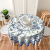 1Pc Chinese Style 60-Inch Round Tablecloth, Blue And White Porcelain Floral & Bird Design, Classic Oriental Style Polyester