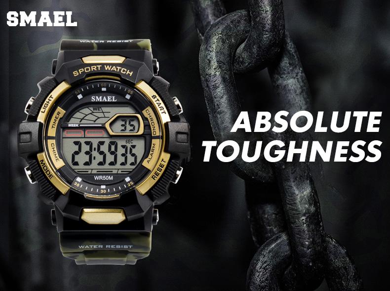Smael 1527 Shock Resistant LED Function Adjust Wristwatch Reloj Digital Resin Material Watch Outdoor Sports Creative Men Date