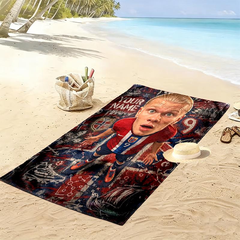 Custom NameFootball player, graffiti background, cartoon style. Beach Towel Soft Microfiber Summer Towel Quick Dry Absorbent Towel for Beach Swimming