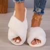 New Fashion Design Women Winter House Furry Slippers Fluffy Faux Fur Home Slides Flat Fashion Indoor Floor Shoes Ladies Flip Flops
