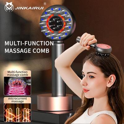 Массажер для кожи головы, электрическая массажная расческа, красная и синяя световая волна, массажная расческа для волос