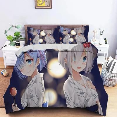 3D Аниме Re Zero Рем Рам Принт Комплект для кровати Пододеяльник Наволочка Постельное белье Простыня Покрывало Полный Двуспальный Кинг-сайз