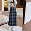 Шерстяная юбка на бедрах Осень и Зима Ретро Новая юбка миди для женщин Универсальная с высокой талией Приталенная А-силуэта Клетчатая юбка