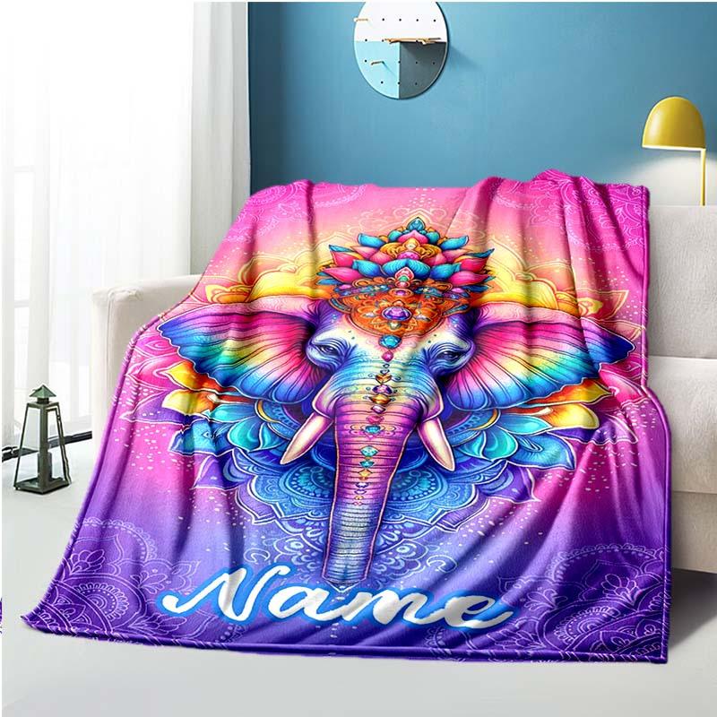 Elephant Customize Your Name Blanket Used For Chair Office Sofa Bed Camping Soft And Warm Giving Friends And Relatives Birthday Graduation Gift