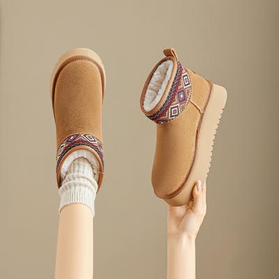 Платформенные сноубутсы Augustine женские 2025 новые зимние бархатные утолщенные модные в этническом стиле хлопковые туфли-хлебушки