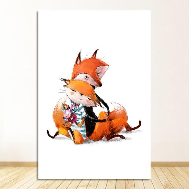 Медведь, настенная живопись на холсте, плакаты на скандинавскую тему и принты, настенные панно, декор для детской комнаты, цветок, кролик, друг, объятие, лиса, мышь