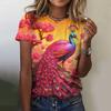 Women Luxury T-Shirt Summer 3D Peacock Print Tops Tees Short Sleeve Pullovers Oversized O-neck Tshirt Woman Clothing
