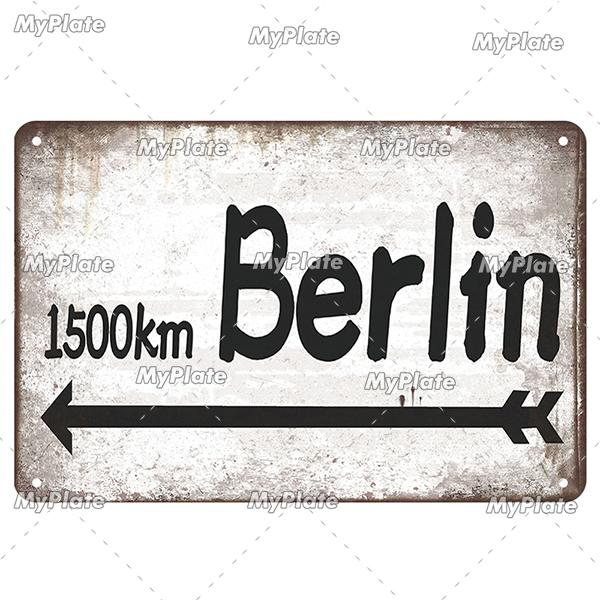 Vintage ACHTUNG HALT War Metal Signs Berlin Tin Sign Plaque Metal Plate Wall Decor For Pub Club Man Cave Plate Bar Decoration
