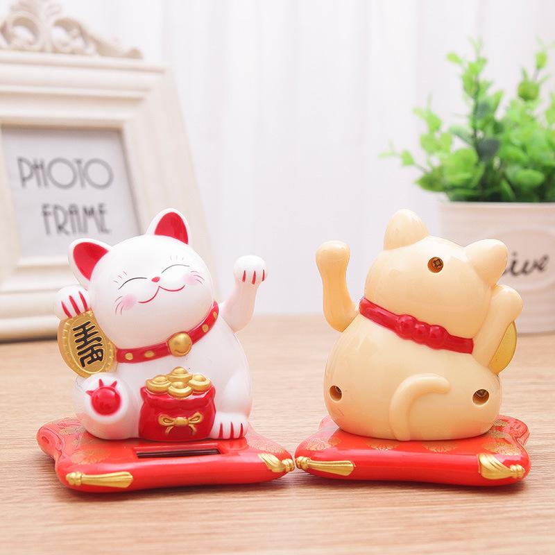 Automatic Waving Solar Lucky Cat Figurine - Fortune Charm Car Ornament & Gift