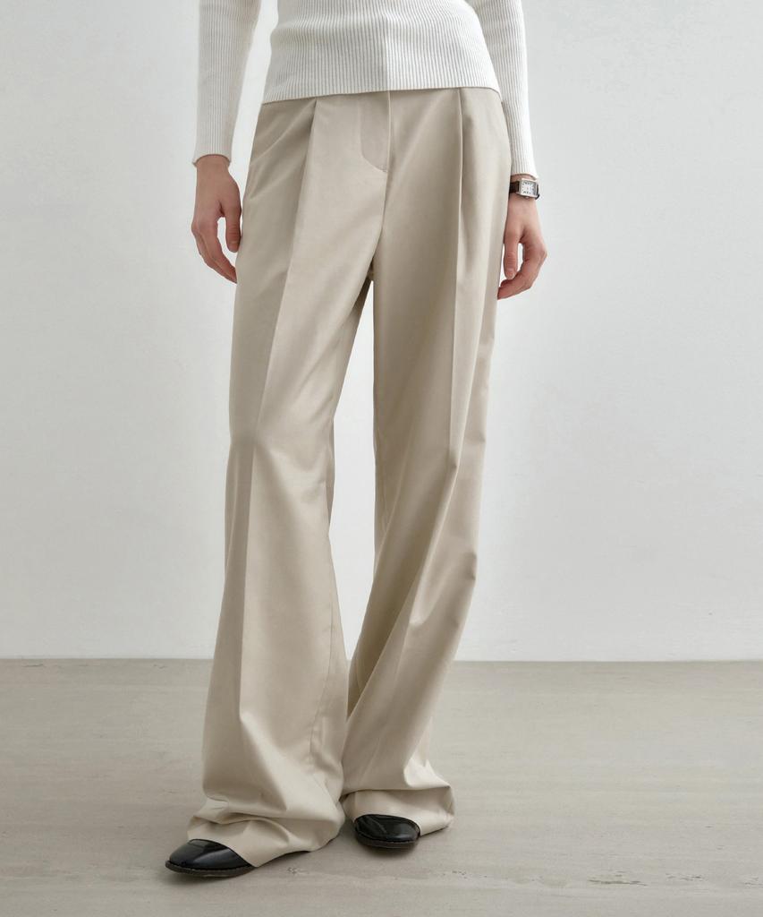 MONGDOL Однотонные широкие брюки со складками Бежевые Mdpt025Beige