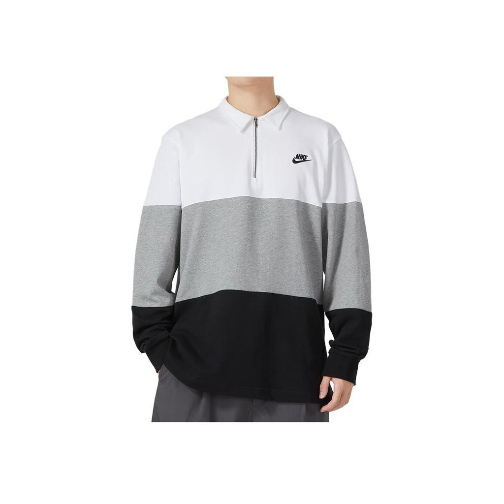 Nike Retro Sports Breathable Long Sleeve T-Shirt With Spliced Brand Logo And Dropped Shoulders Men Tops Grey FB7798-100