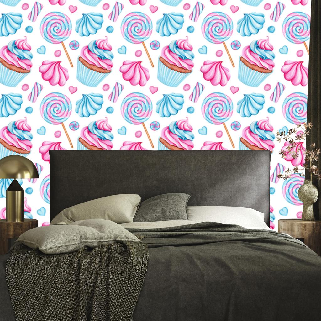 Colorful Cupcakes and Lollipops Wallpaper for Living Room and Bedroom 50x1000