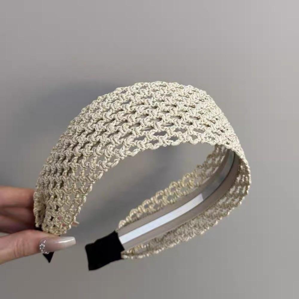 Straw Wide Woven Headband Hollow-Out Weave Braided Headband Women Woven Hair Hoop Summer Vacation