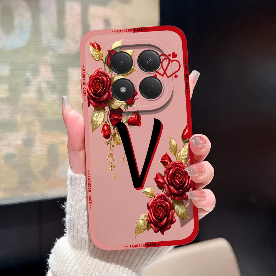 For Redmi Note 15 Pro 4G 5G Cases Luxury Rose 26 Letters Shockproof Silicone Cover For RedmiNote15 Fundas RedmiNote15Pro Bumper