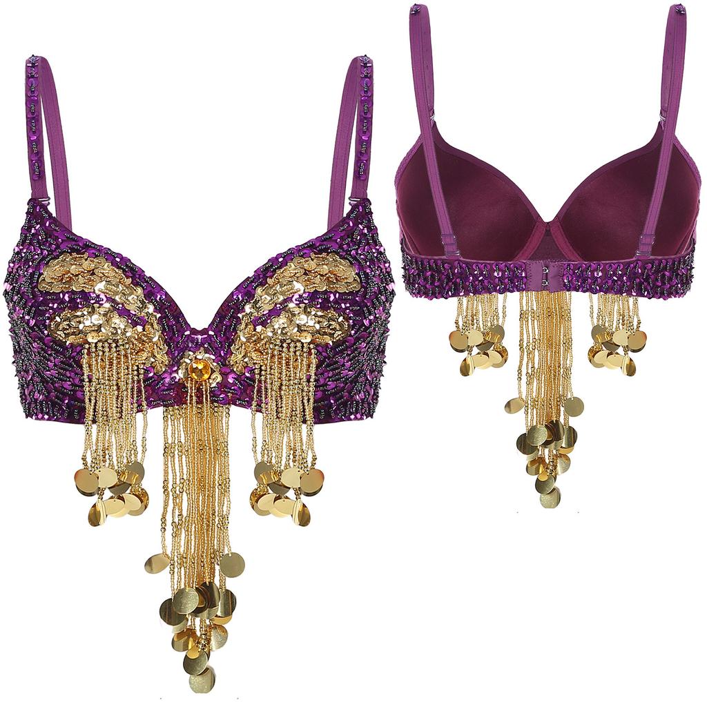 Women Music Festival Club Dancing Costume Shiny Belly Dance Bra Tops Tassel Sequined Costume Carnival Outfit Dancewear