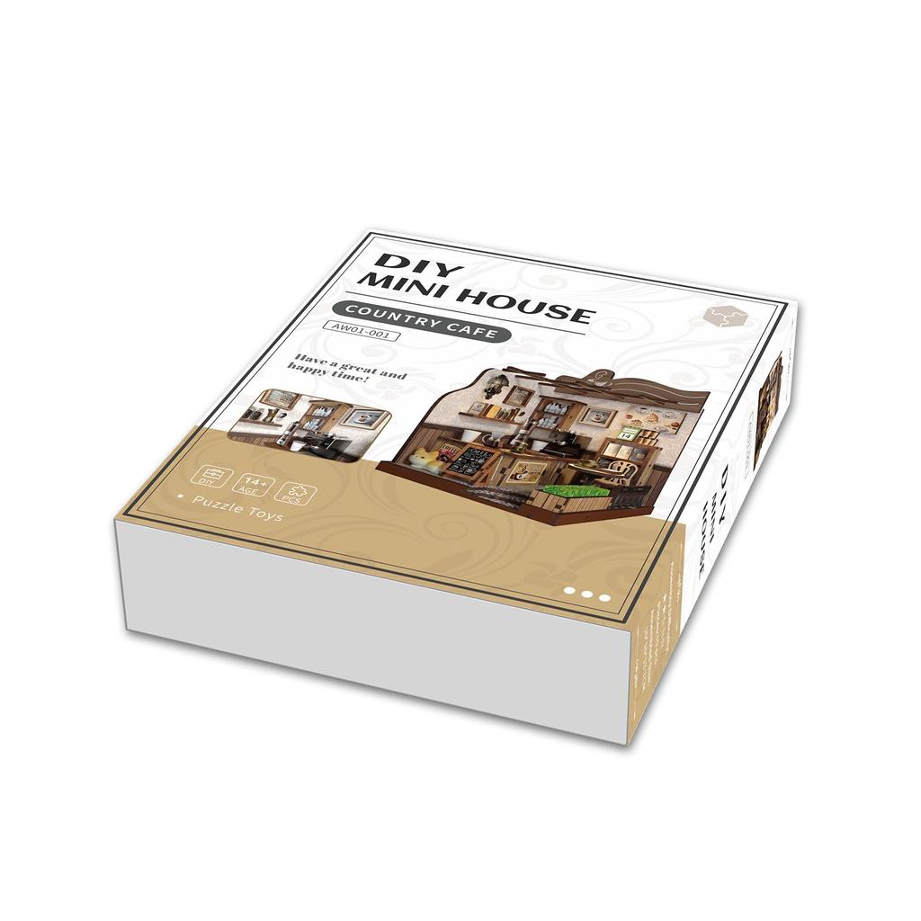 Мини-дом Кантри Кафе Сборный комплект миниатюрного дома с книжным уголком и светодиодной подсветкой для кукольного домика, для начинающих