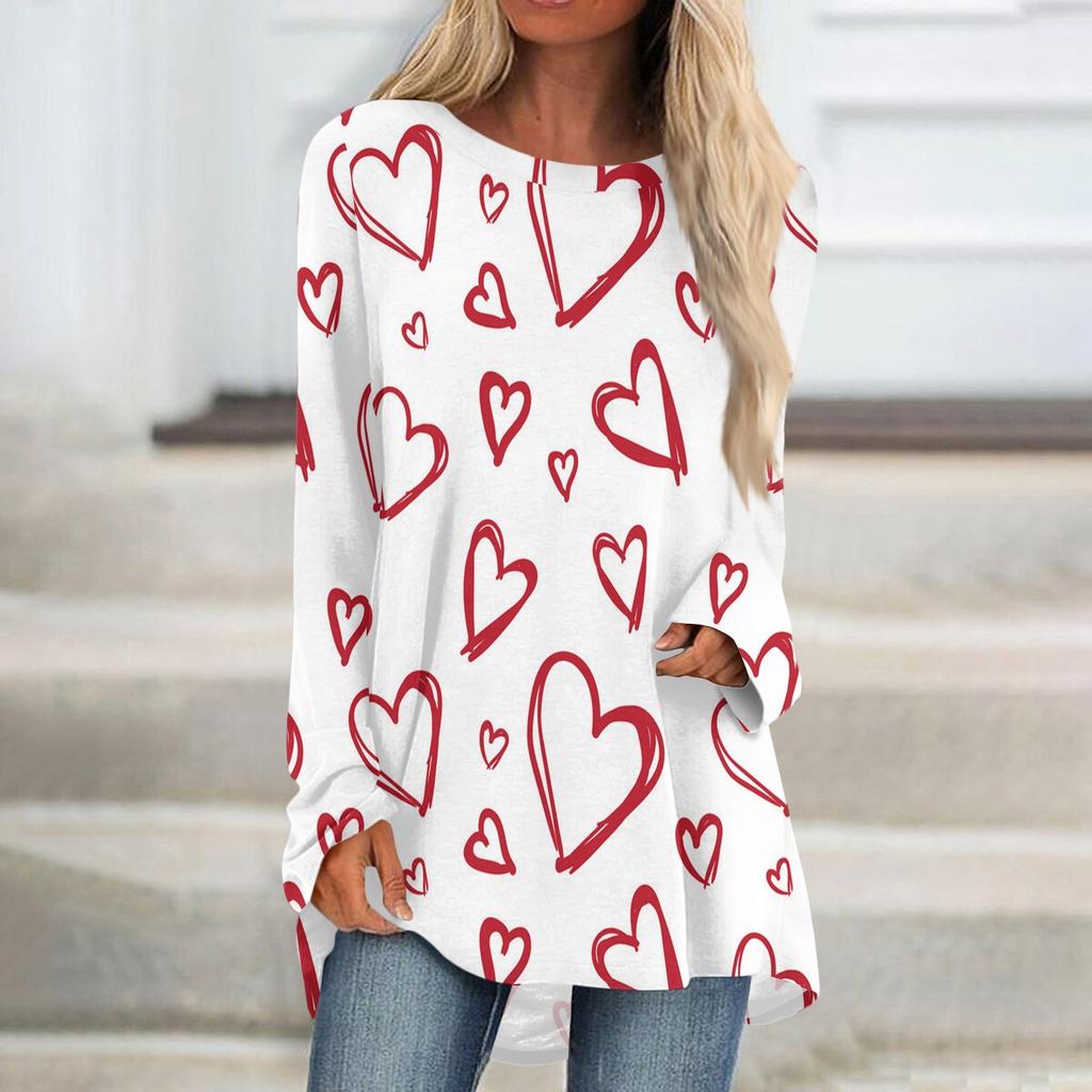 Женская мода повседневная блузка с длинным рукавом и принтом «Любовь ко Дню святого Валентина», круглый вырез, пуловер