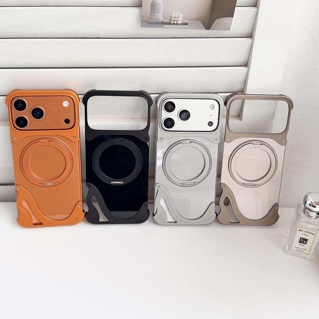 Original Color Metal Magnetic Rotating Bracket Case for Apple 17 Pro Max - Drop-Proof & Borderless Design