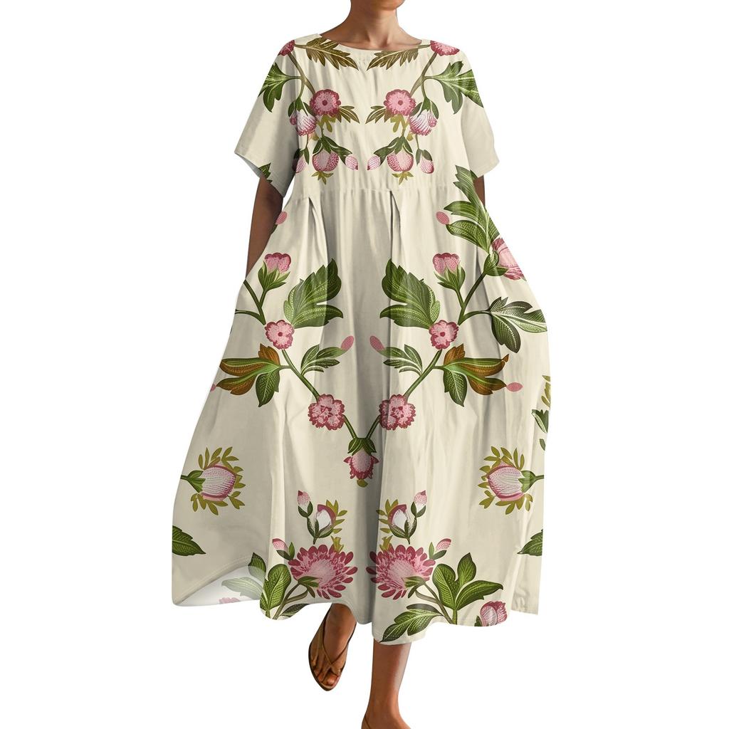 Женское модное свободное платье с большим карманом и круглым вырезом с градиентным принтом и короткими рукавами