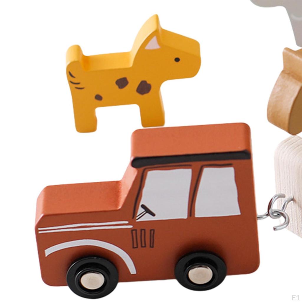 Wooden Animals Train Set Montessori Toy Educational Car Learning Animal Farm Stacking